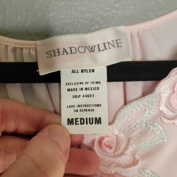 Vintage Shadowline Nightgown Sleep Dress Pink Floral Embroidered Neckline M - Picture 6 of 6